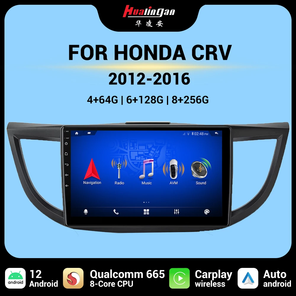 Hualingan Qualcomm665 Android 12 Car Radio for Honda CRV 2012-2016 10 Inch Touch Screen 1285G ROM Stereo with Carplay Auto