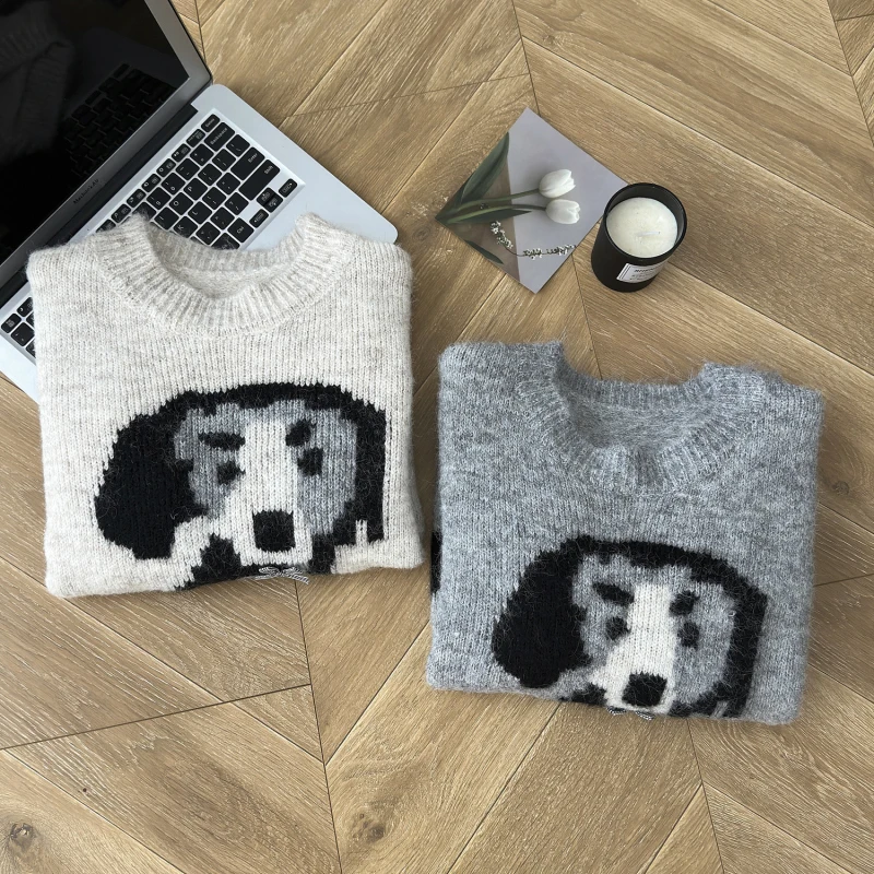 LUZHEN 2024 новый модный милый узор собаки стиль свободный вязаный пуловер женский