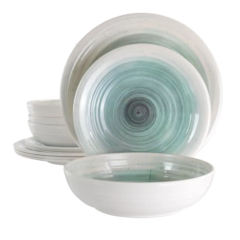 

Potters Wheel 12 Piece Lightweight Melamine Dinnerware Set in Light Blue