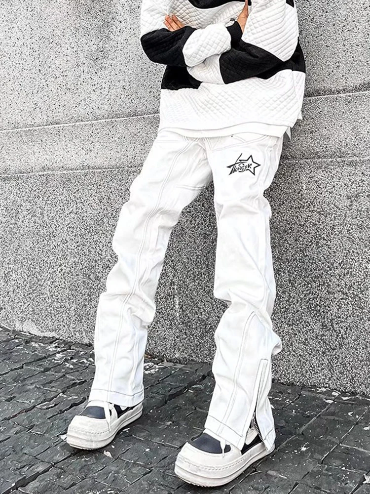 Arrivals White Chic Hip Hop Men Straight Jeans Pants Luxury Ankle Zipper High Street Korean Casual Loose Denim Trousers Denim
