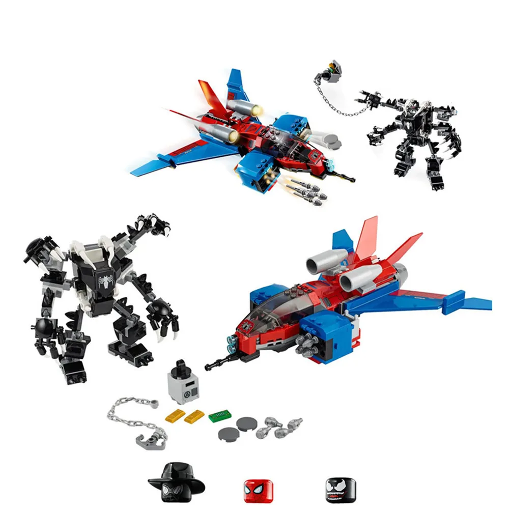 

marvels Spiderman Spiderjet Vs. Venom Mech Technical Toy Creative 76150 Avengers Building Block Bricks Set Children Gift Kid