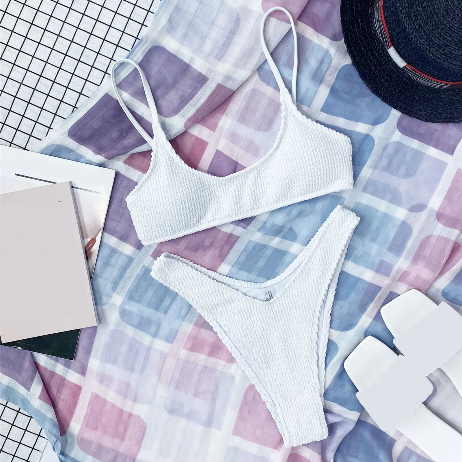 

Спортивный топ для плавания, Женский комплект бикини с высокой талией и V-образным вырезом, купальный костюм из двух предметов, купальный ко...