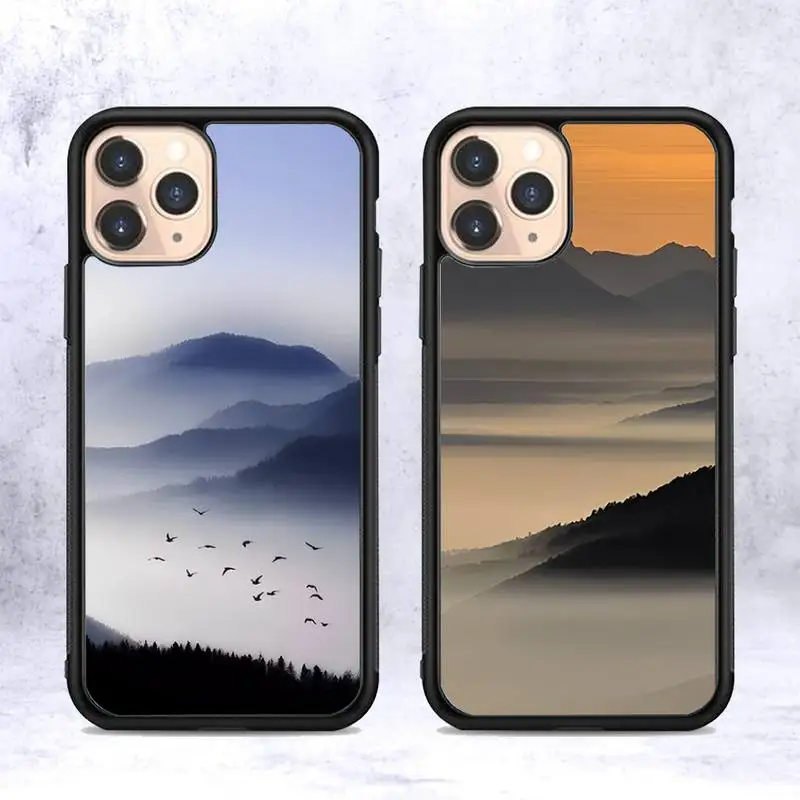 

Travel Mountain Forest Cloud Phone Case Silicone PC+TPU Case for iPhone 11 12 13 Pro Max 8 7 6 Plus X SE XR Hard Fundas