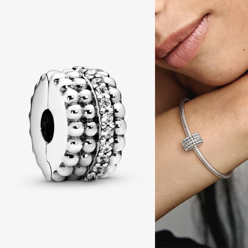

925 Sterling Silver Charm New Lianzhu With Crystal Clip Fit Pandora Women Bracelet & Necklace Diy Jewelry