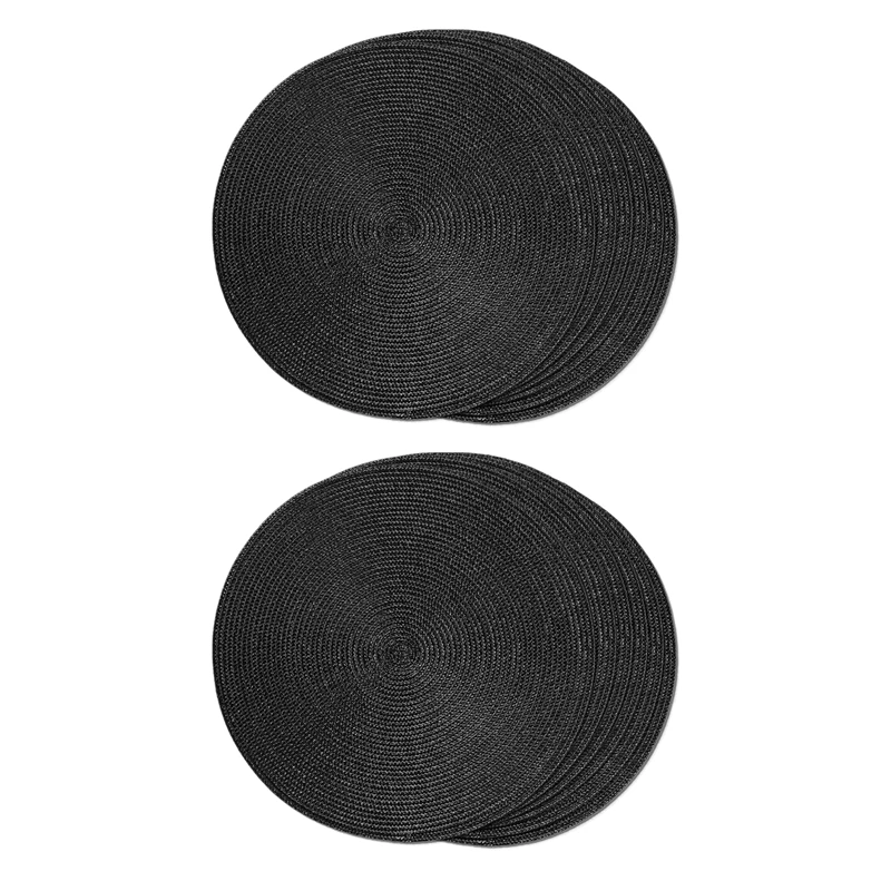 

Round Braided Placemats Set Of 12 Table Mats For Dining Tables Washable Non-Slip Place Mats 15 Inch Halloween Black