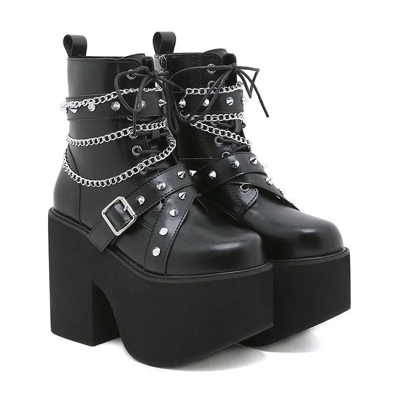 

Женские Модные сценические ботинки для ночного клуба, мягкие кожаные ботинки, обувь на высоком каблуке с заклепками, женские ботинки на пла...