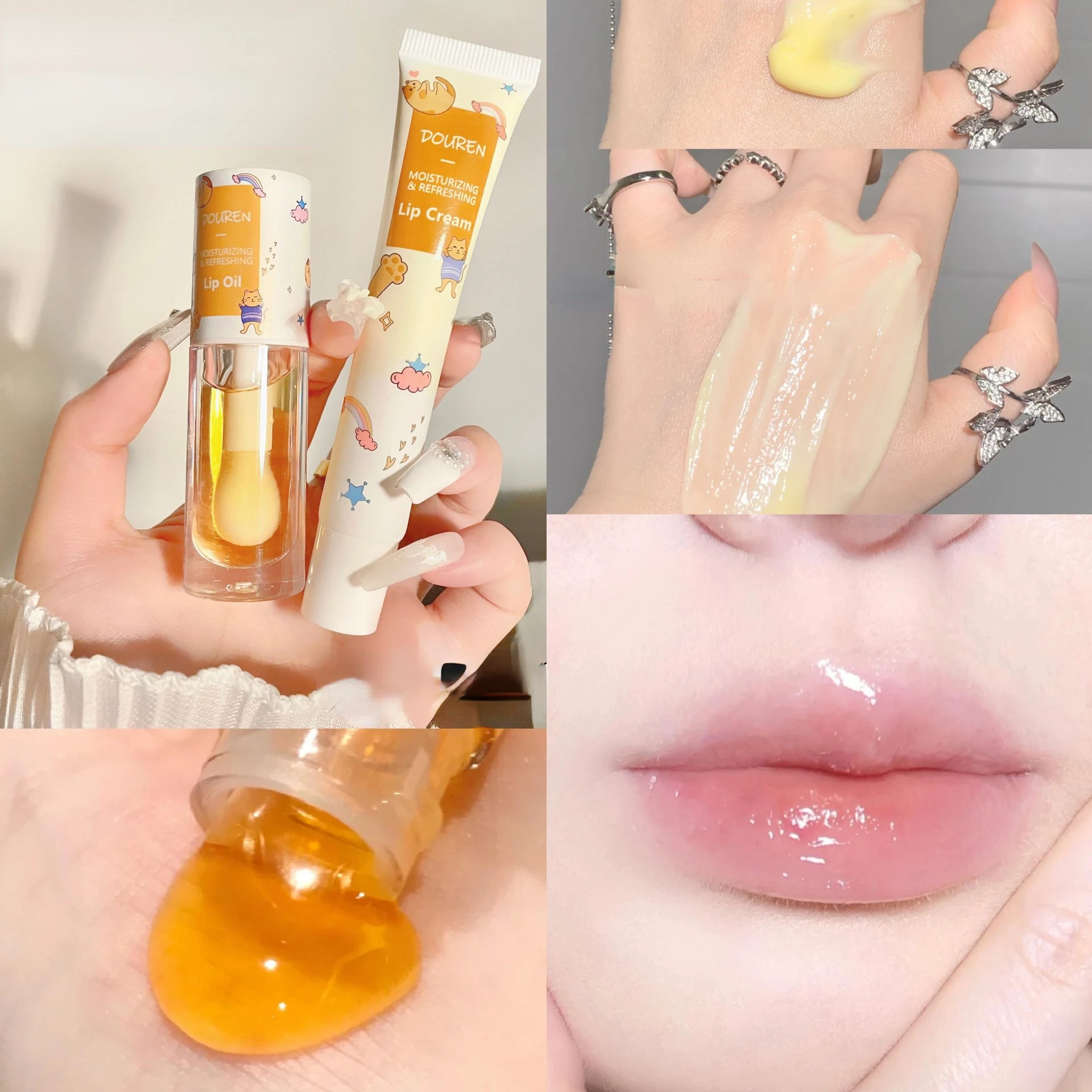 

2Pcs Milk Jelly Honey Lip Oil/Cream Set Moisturizing Reduce Lip Wrinkles Repair Chapped Lipgloss Balm Lip Care Lip Plumper