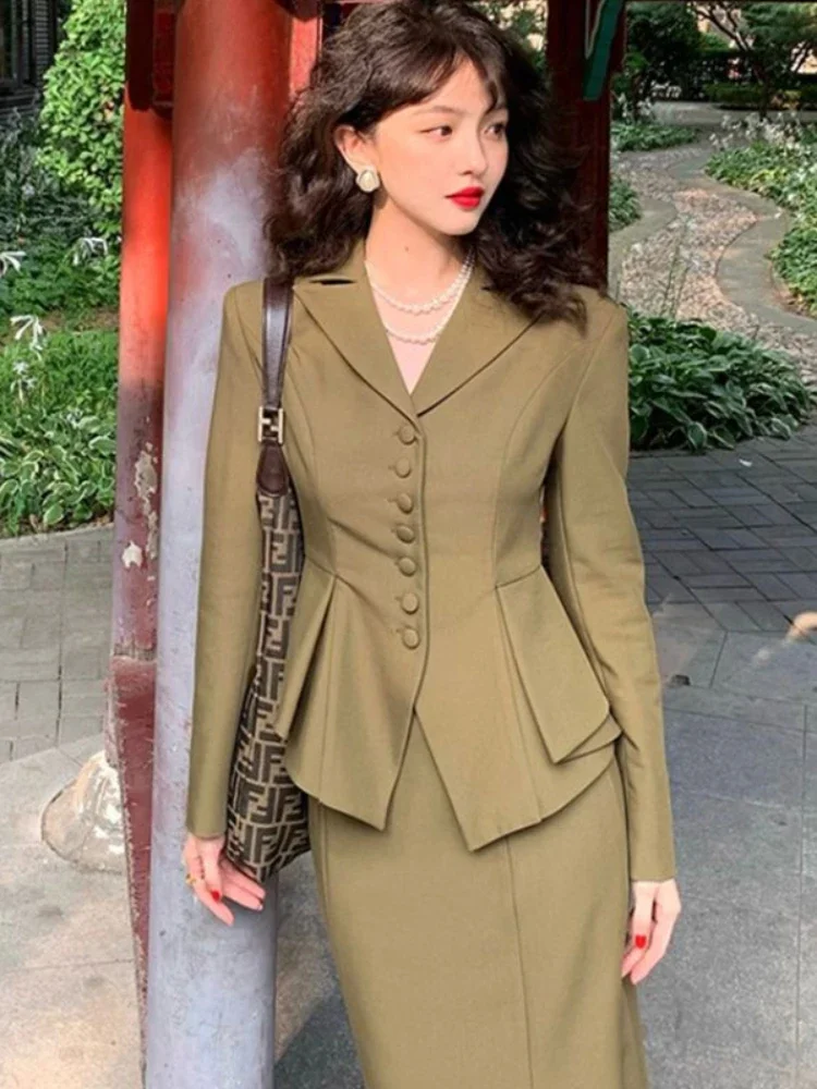 

UNXX Women Small Fragrance Style Blazer Fishtail Half Skirt Set Vintage Waist Wrapped Coat Hip Wrapped Half Skirt Two Piece Sets