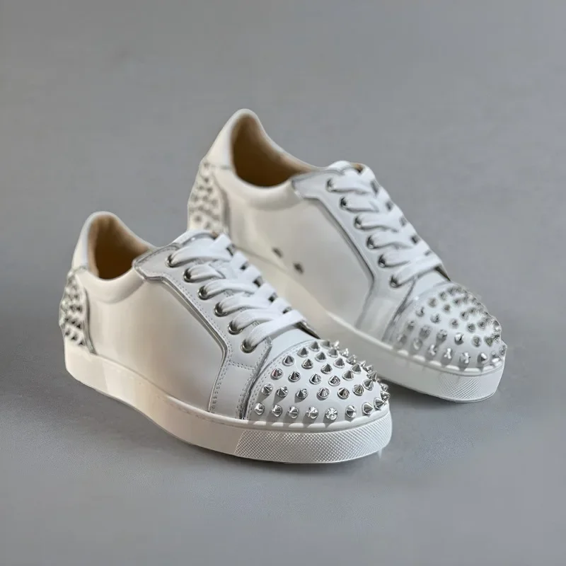 Роскошные низкие туфли с красной подошвой для мужчин кроссовки женские белые из