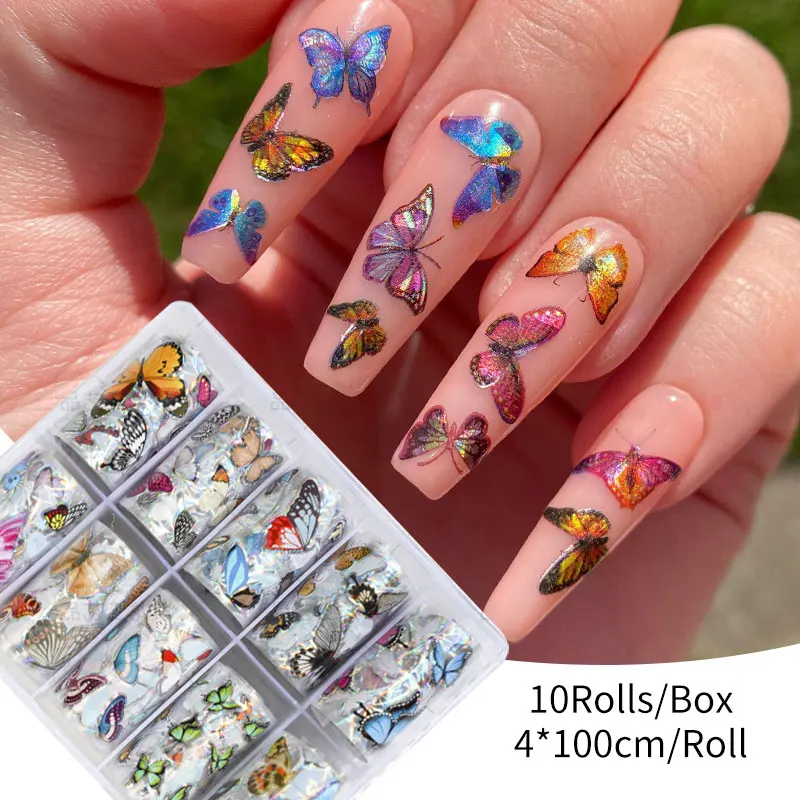 10 Design/set 2.5*100cm  Nail Art Transfer Foil Stickers Paper sparkly AB Color UV Gel Wraps Nail Adhesive Decals images - 6