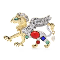 wulibaby mythical beast brooches for women unisex rhinestone enamel fairy lion party office brooch pin gifts