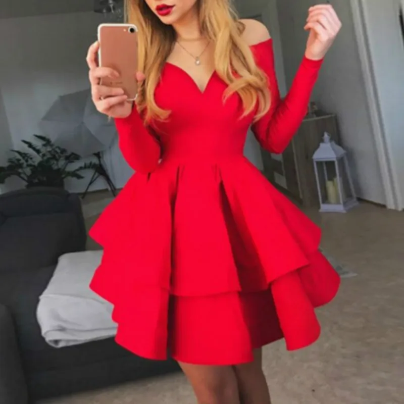 Sweet Girl Sexy Party Club Slim Long Sleeve O-Neck Solid Hot Pink Elegant Winter Clothes A-Line Mini Dresses For Women  G2176