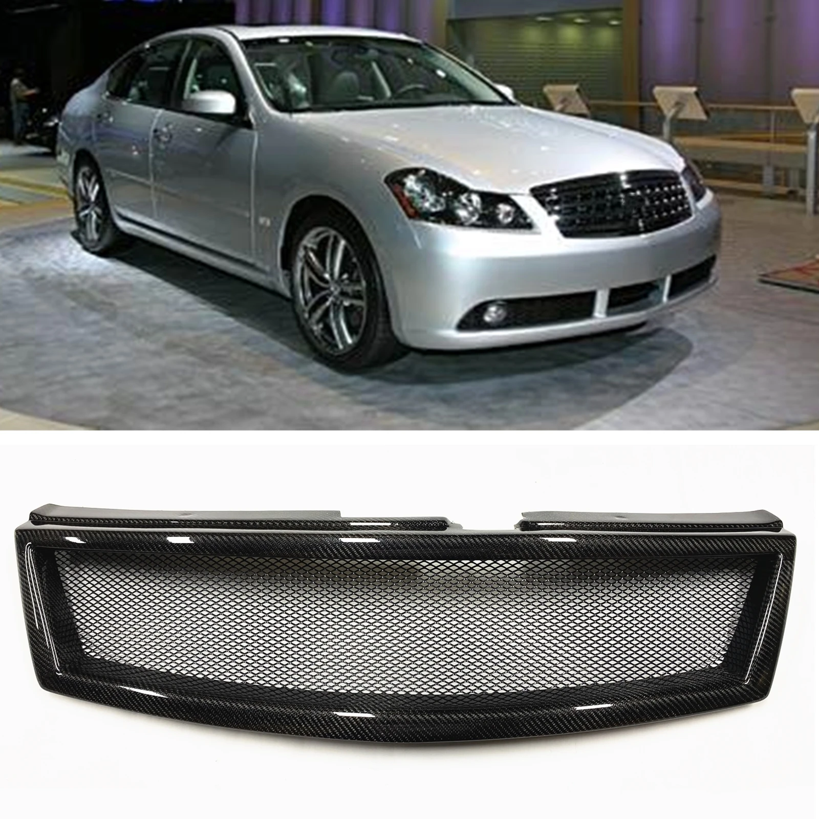 

Front Grille Grill For Infiniti M M35 M45 2006.7-2007 Honeycomb Style Real Carbon Fiber/Fiberglass Upper Bumper Hood Mesh Grid