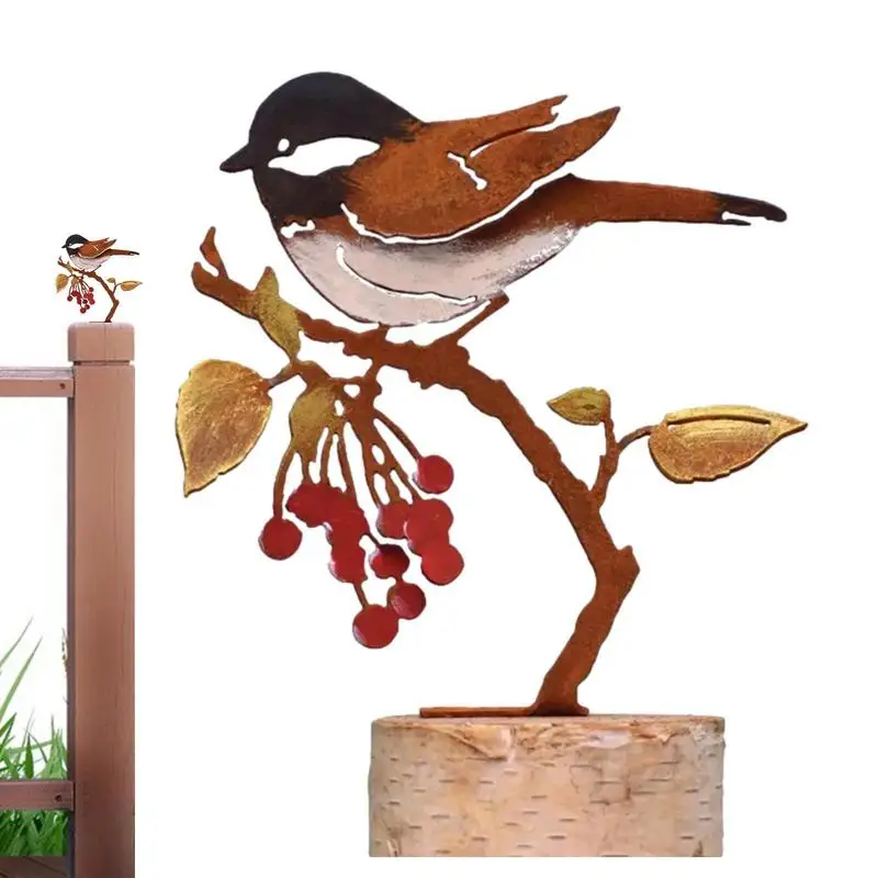 

Bird Garden Stakes Decorative Metal Chickadees & Berries Stake Yard Sign Stake Backyard Outdoor Decorations Spring Birthday