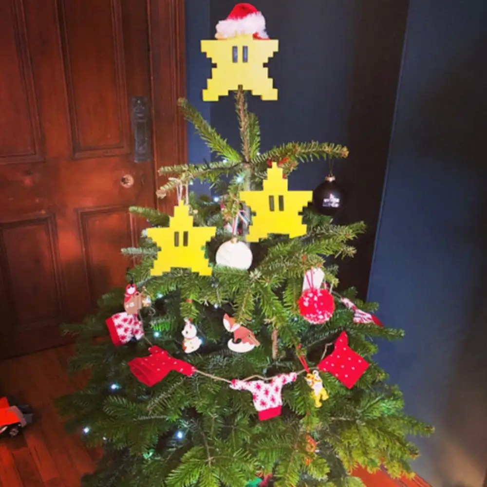 

Christmas Light 2021 Xmas Super Marios Bros Star Tree Topper Target Bro-ther Power Up For Led Ornament Diy Pixel Deck Decor Gift