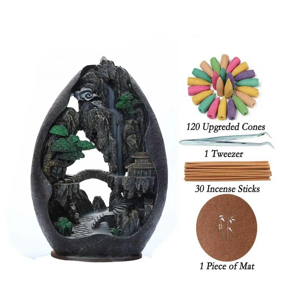 

Smoke Waterfall Backflow Incense Burner Creative Home Decor Incense Holder Portable Resin Censer Mountain River Handicrafts