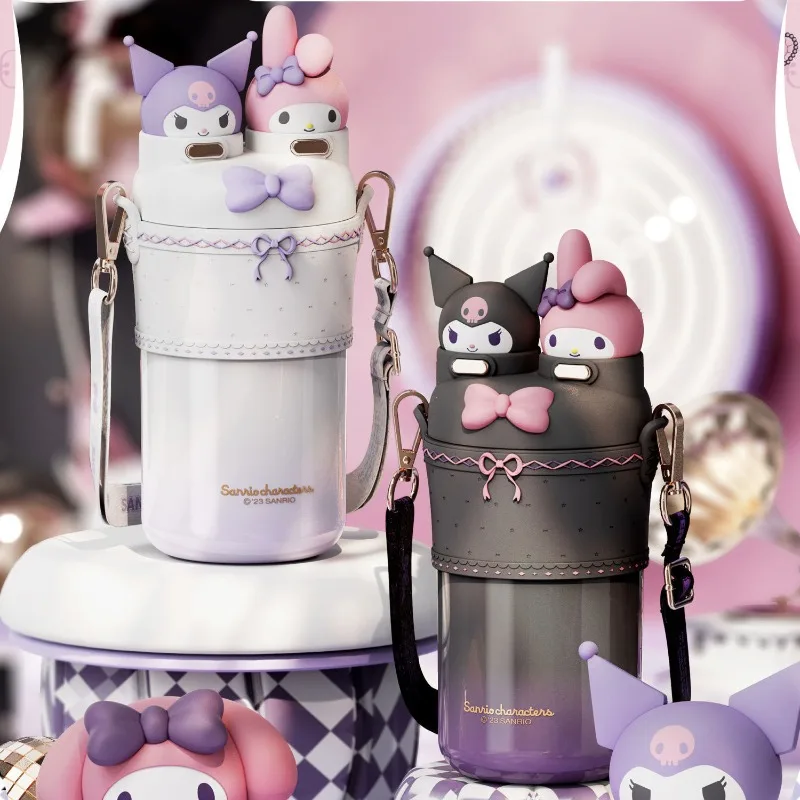 

550 мл Kawaii Sanrio Kuromi термос чашка Аниме Фигурка портативный двойной питьевой соломенный чайник Высокая емкость герметичный студенческий подарок