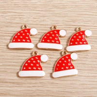 10pcs enamel christmas star hat charms pendants for jewelry making santa claus necklaces earrings diy keychains accessories