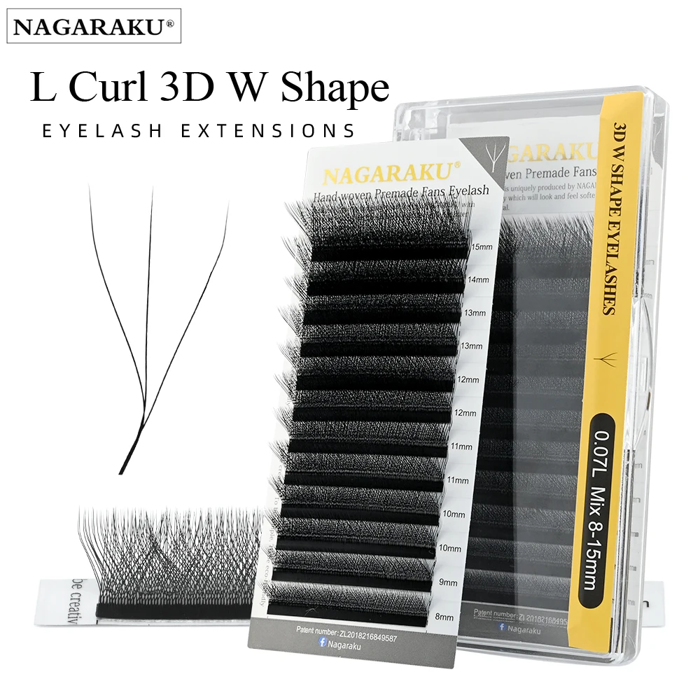 

NAGARAKU W Shape 3D L Curl Pre-made Eyelash Soft Light Natural Lashes Makeup Hand Woven Eyelash Extension False Eyelashes