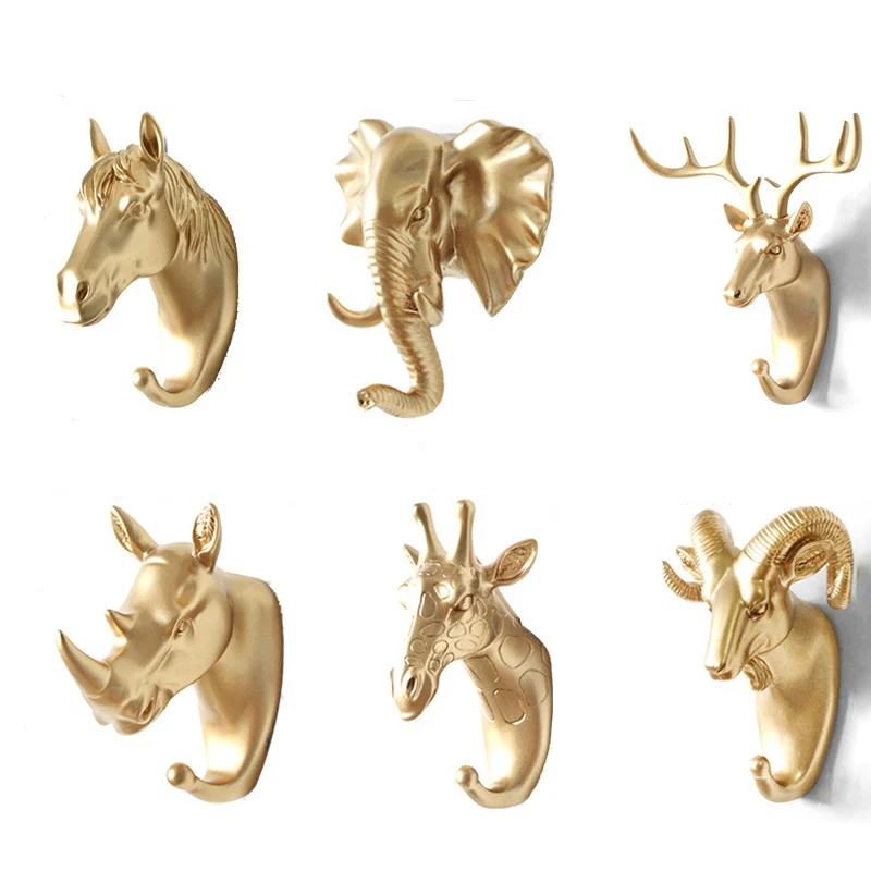 

Wall Mounted Animal Head Rack Coat Cap Wall Hanger Horse Giraffe Elk Elephant Hook Decorative Room Decor Bathroom Accessories