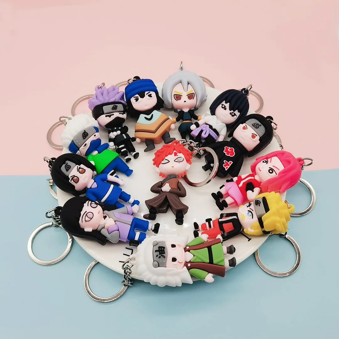 

NARUTO Anime Figures Naruto Hinata Sasuke Sakura PVC Soft Rubber Keychain Bag Key Ring Hanging Children's Toys Birthday Gifts
