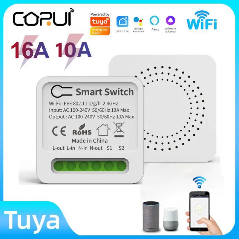 

CORUI Tuya WiFi Mini Smart Switch 16A 2Way DIY Switch Timer Smart Home Automation Modules Support Alexa Google Home Yandex Alice