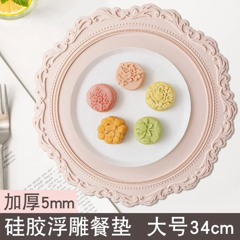 

Nordic Style Silicone Placemat New European-style Embossed Silicone Insulation Decorative Pad Thickened Round Silicone Pot Pad