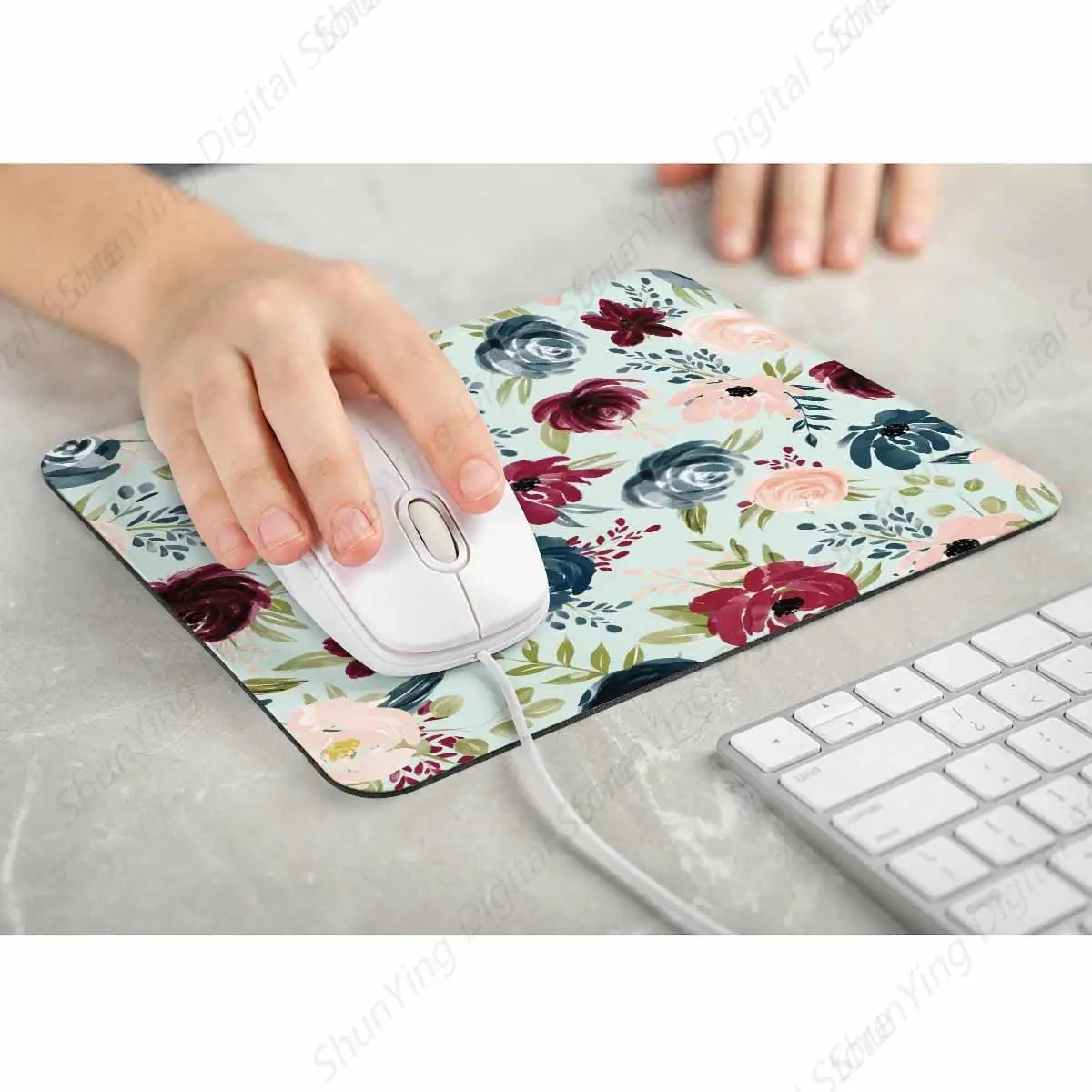 Pink Rose Red Chrysanthemum Computer And Laptop Mouse Pad Non Slip Rubber Base 25*30cm