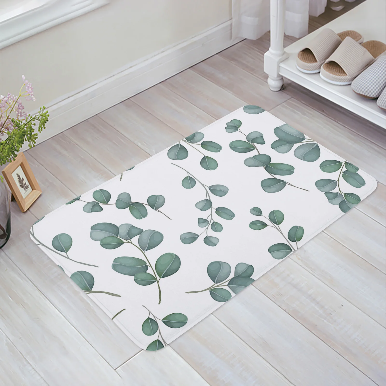 

Summer Eucalyptus Leaves Watercolor Anti-slip Floor Mat Living Room Entrance Doormat Home Decor Kitchen Carpet Mat for Hallway