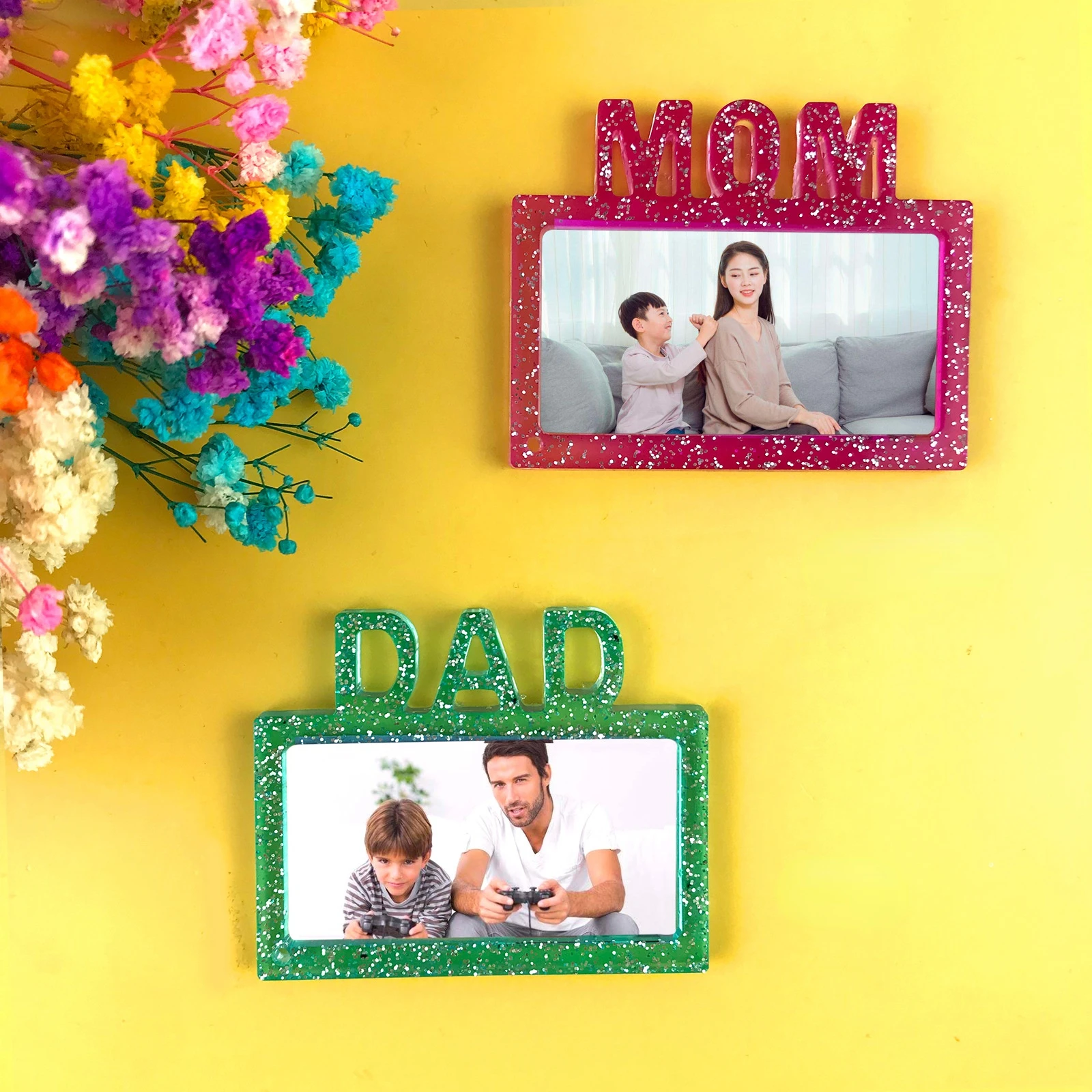 Силиконовая форма для брелоков с фоторамкой мам и Пап