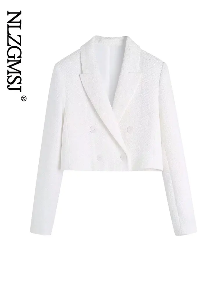 

Nlzgmsj ZBZA Women Fashion Double Breasted Cropped Blazers Vintage Notched Neck Long Sleeves Female Chic Lady Coats 202203