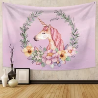 pink unicorn princess wreath birthday tapestry wall hanging bohemian psychedelic wall decoration beach towel yoga blanket