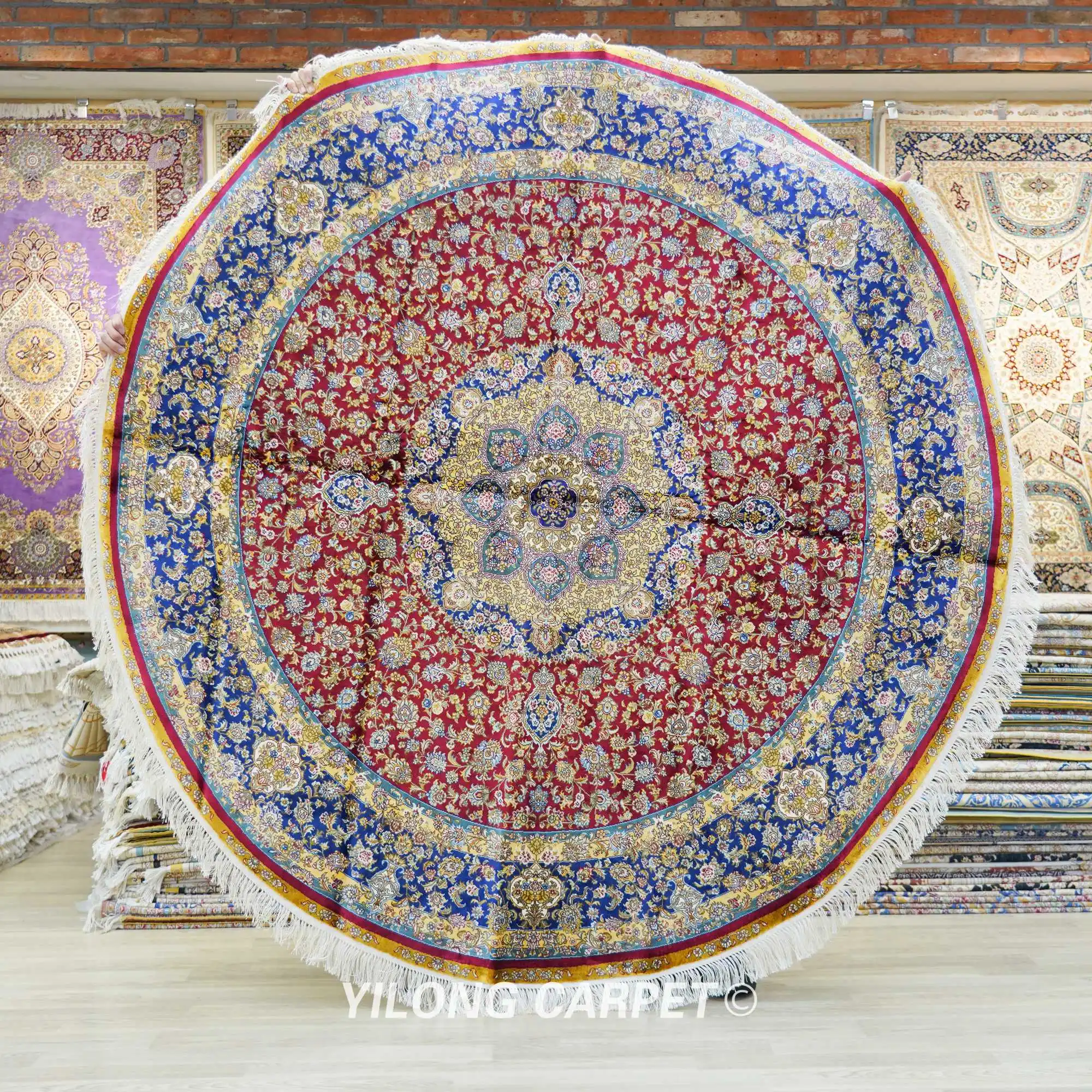 

6'x6' Handmade Turkish Silk Carpets Hand Knotted Oriental Red Round Rug (ZQG446A)