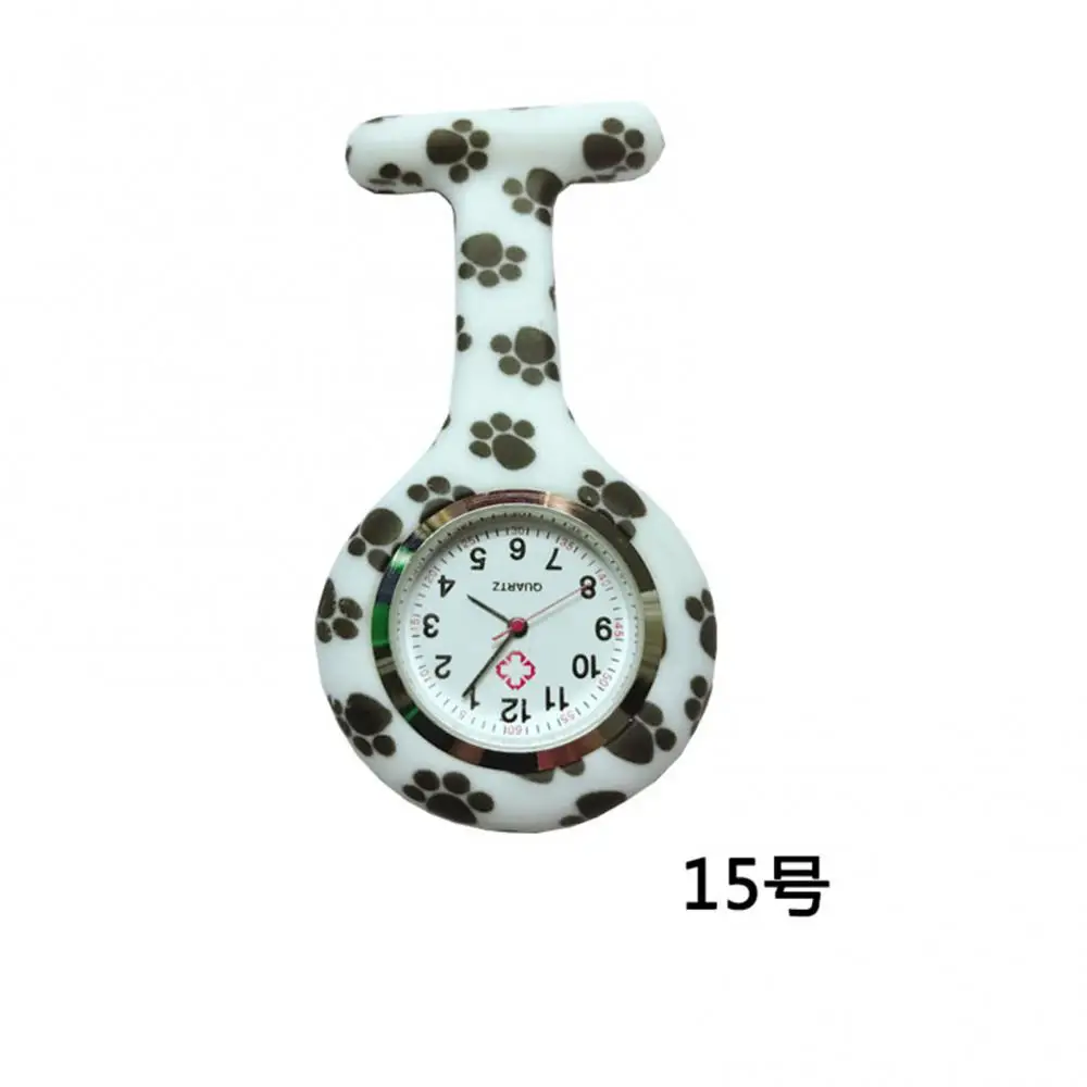 50pcs/lot Floral Print Silicone Nurse Watch Medical Pocket Watch Clip On Fob Quartz Brooch Hanging Pocket Watch For Men Women