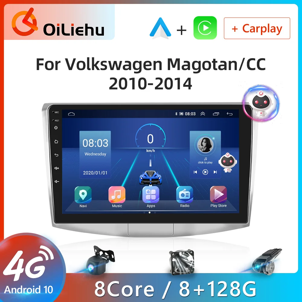 

OiLiehu 2DIN 10.1" 4G Carplay Android 10 Multimedia Video Player Autoradio Wifi GPS Navigation Car Stereo For Volkswagen Magotan