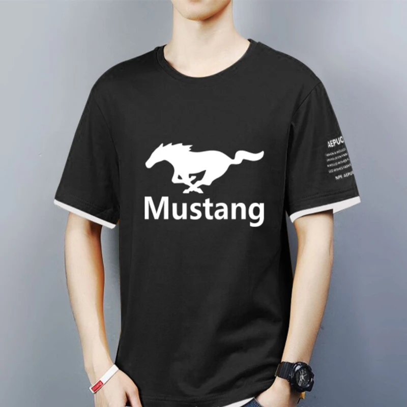 

NEW Mens Short Sleeve race MUSTANG motorcycle T-shirt Summer casual male solid colour Fashion HipHop Harajuku Men Clothe