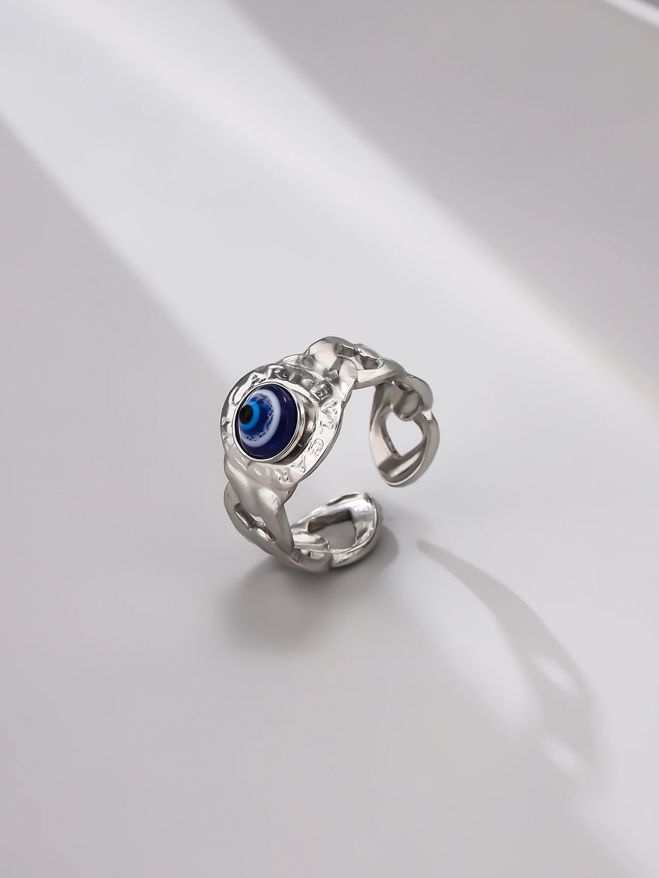 Original Design Devil's Eye Ring Korean Silver Plated Zircon Ring Female Light Luxury Irregular Lava Opening Ring Adjustable