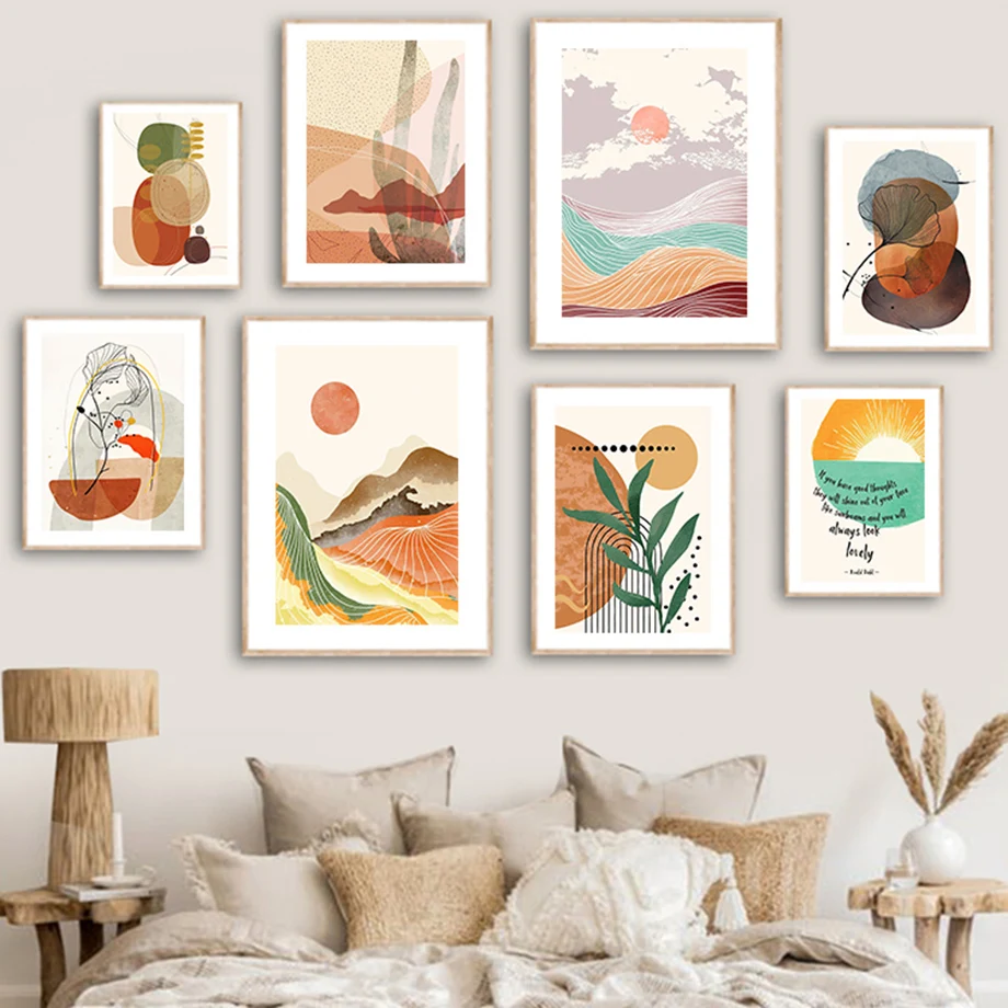 

Boho Plant Mountain Sea Lines Abstract Nordic Modern Wall Art Canvas Painting Posters And Prints Pictures For Living Room Decor