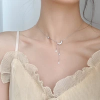 fashion star and moon necklace for women simple silver color clavicle chain choker wedding temperament jewelry accessories gift