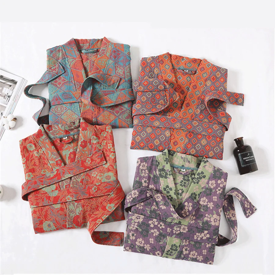 Халат для пары домашняя одежда в стиле ретро двухслойный марлевый халат мужской