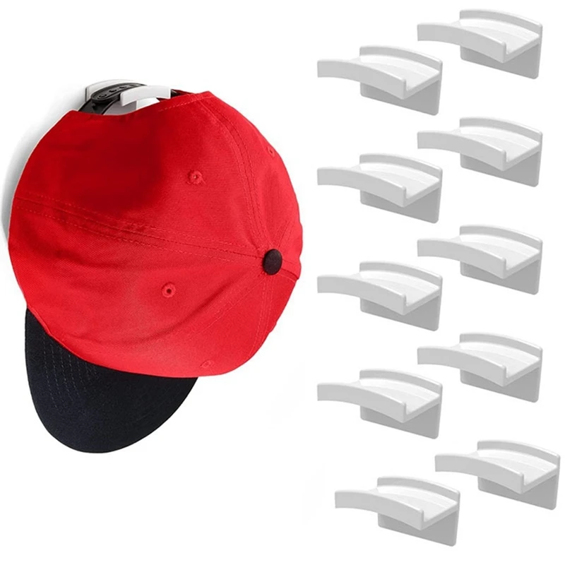 

Adhesive Hat Hooks for Wall (10-Pack) - Minimalist Hat Rack Design, No Drilling, Strong Hold Hat Hangers
