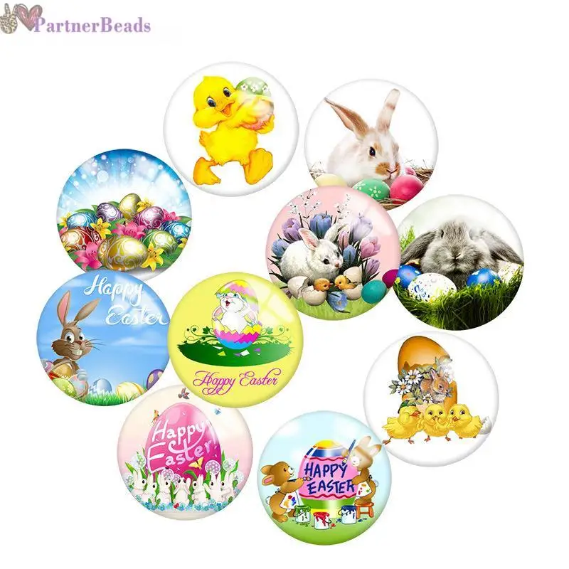 

Счастливый Пасхальный кролик, Круглый Фото, стекло, кабошон, демонстрация, плоская задняя сторона, сделано, фурнитура 20 мм, защелкивающаяся ...
