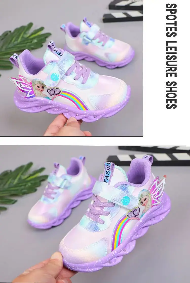 2023 Girls New Lovely Cartoon Sneakers Children Baby Spring Mesh LED Luminous Sports Shoes Infantil Winter Warm Light Up Shoe