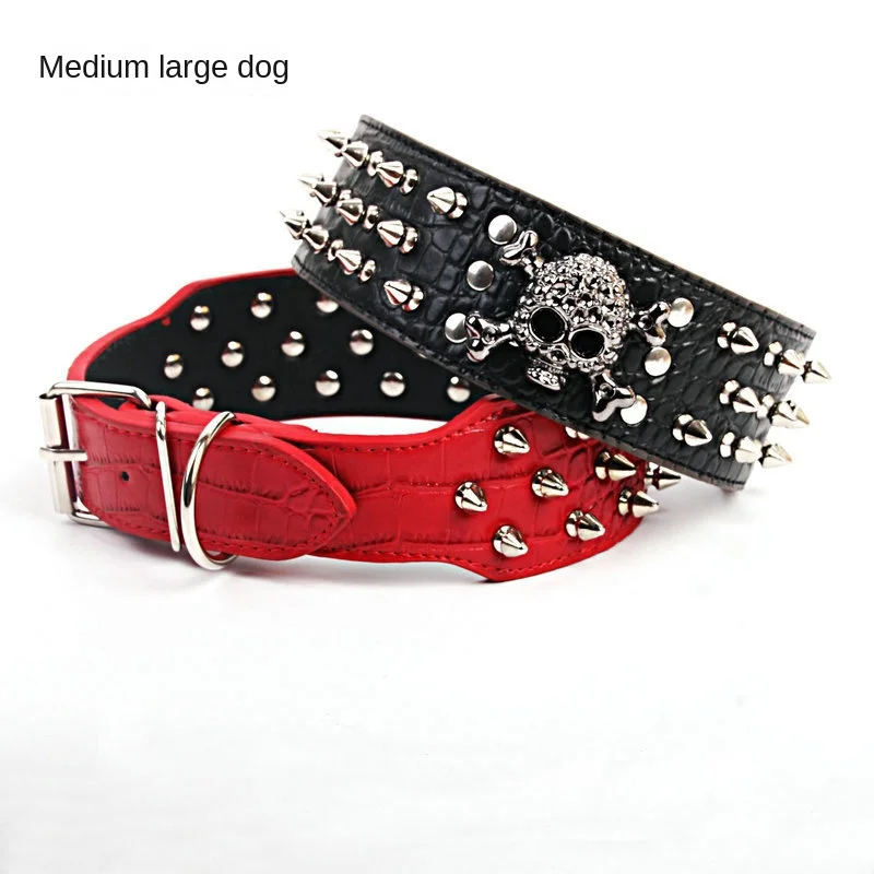

Luxury Dog Collar, Leather Spiked Metal Skull Collar, All Seasons, Medium and Large Labrador Bully, Pet Accessories Wholesale