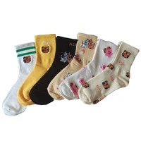5 pair cute animal embroidery long cotton socks women autumn winter korean style socks fashion street cycling chaussettes socken