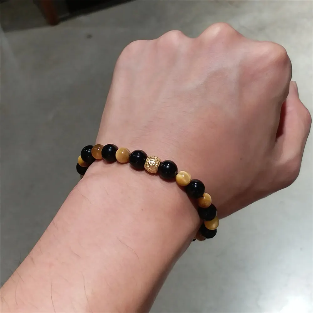 

Tibetan Buddhist Copper Six-Word Mantra Genuine Tiger Eye Bracelet Handmade Lucky Natural Black Obsidian Bracelet For Women Men