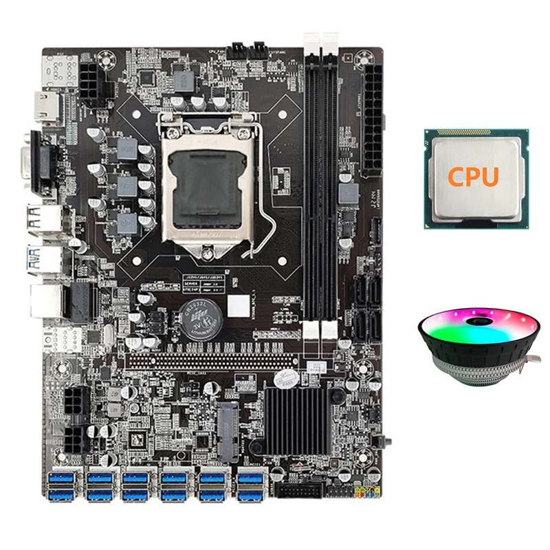 Семейная материнская плата для майнинга 12 PCIE к USB адаптеру + ЦП RGB Вентилятор