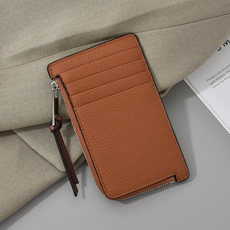 Women's Fashion Classic Ultrathin Small Credit Card Bag Multi slot Zipper Litchi Pattern Two Colors Short Portable Zero Wallet