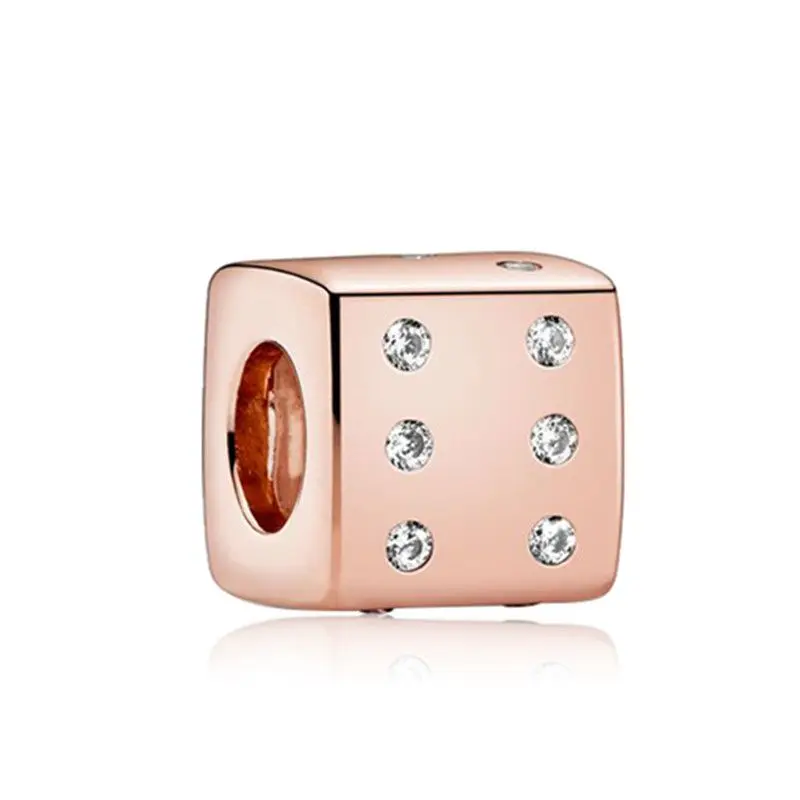 

1Pcs New Cute Rose Gold Dice Pendant DIY Beads Suitable for Original Pandora Charm Bracelet Ladies Jewelry Making