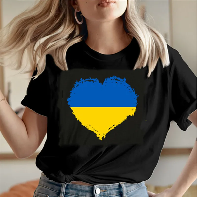 

Unisex Cotton T-Shirt Yellow Blue Love Heart Printed Mens Womens 2022 New Clothing Couple Short Sleeve Black Top